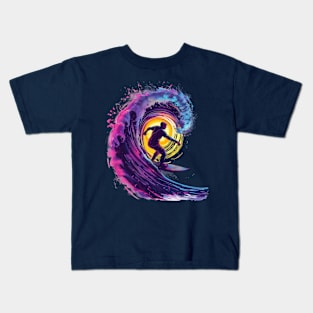 Ride the Neon Wave: Dynamic Surfer Illustration Kids T-Shirt